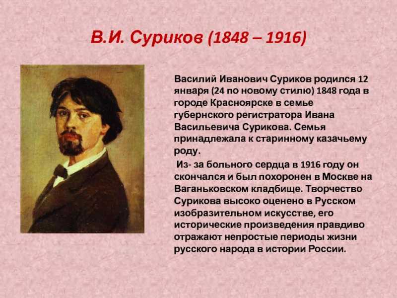 10 лет счастья и 28 лет скорби в жизни художника василия сурикова